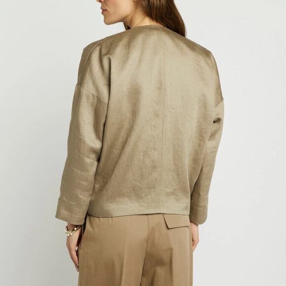 PAUW Linen Blend Tan Short Hidden Button Lightweight Blazer Pocket‎ No Collar 0 - Picture 2 of 13